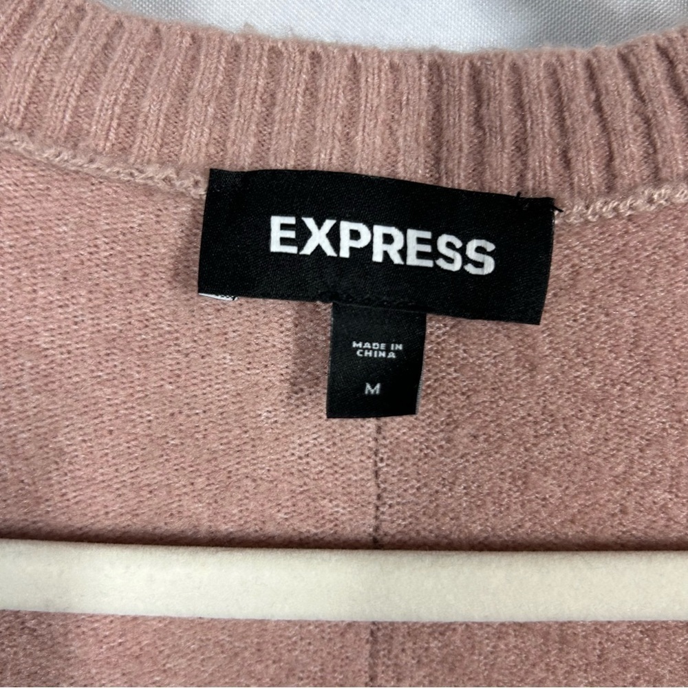 Express | Oversized V Neck Light Pink Sweater Soft Wool Blend Womens Size Medium - Picture 7 of 12